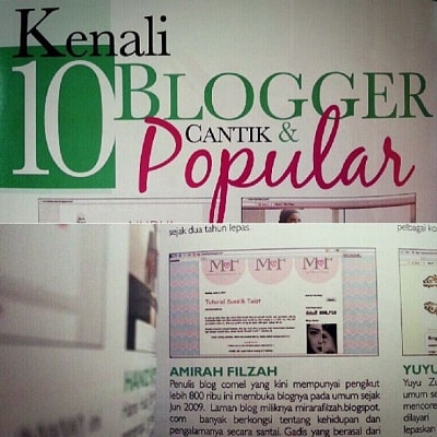Mira Filzah featured in the top 10 popular Bloggers list